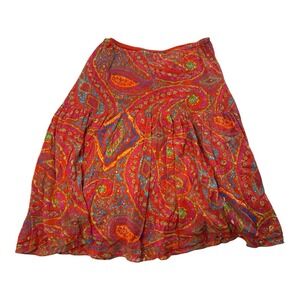 Lauren Ralph Lauren Red Paisley Tiered Maxi Skirt Boho Hippie Lined Sz M